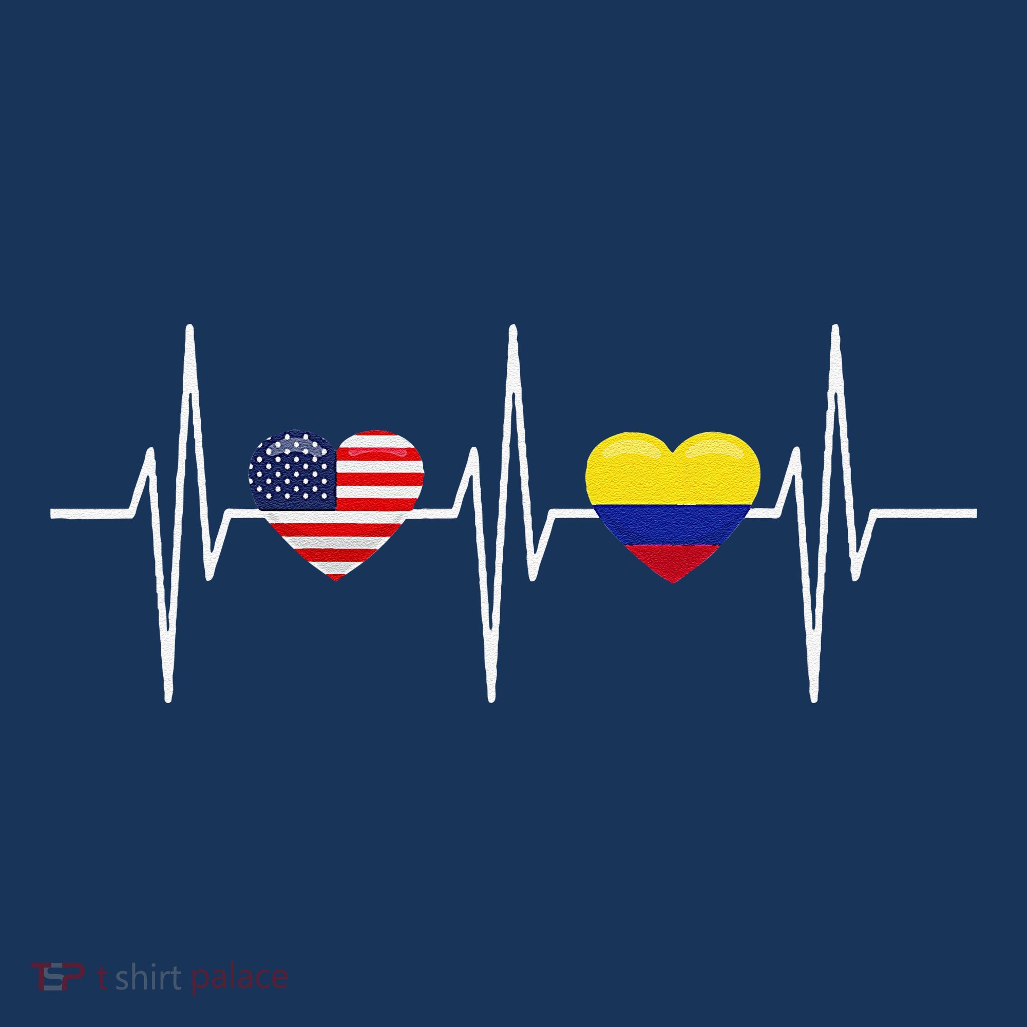 Usa Colombia Heartbeat America Colombian Flag Heart T-Shirt