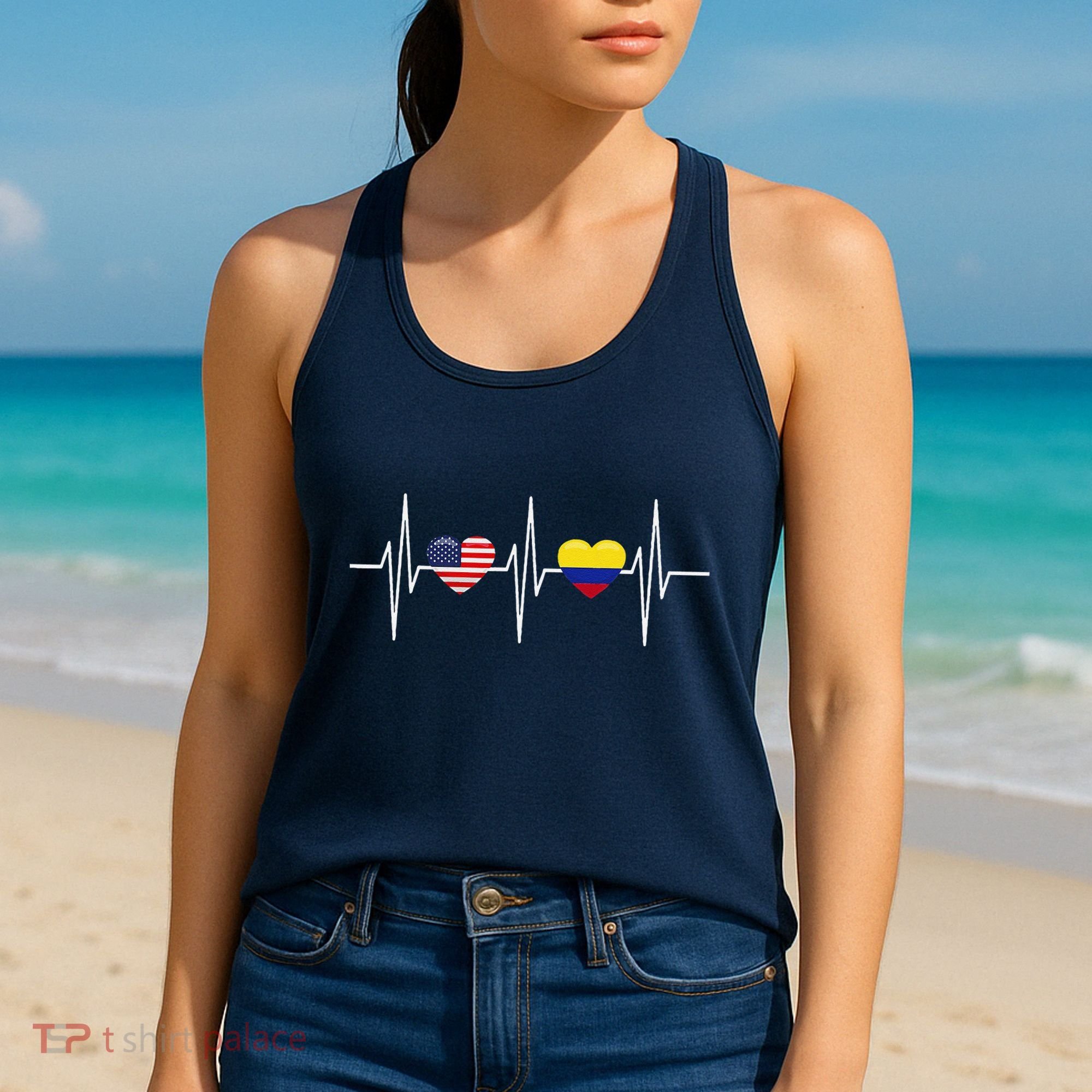 Usa Colombia Heartbeat America Colombian Flag Heart Women's Tank Top