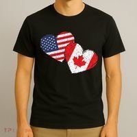 USA Canada Heart Country Flag American Canadian T-Shirt thumb 3