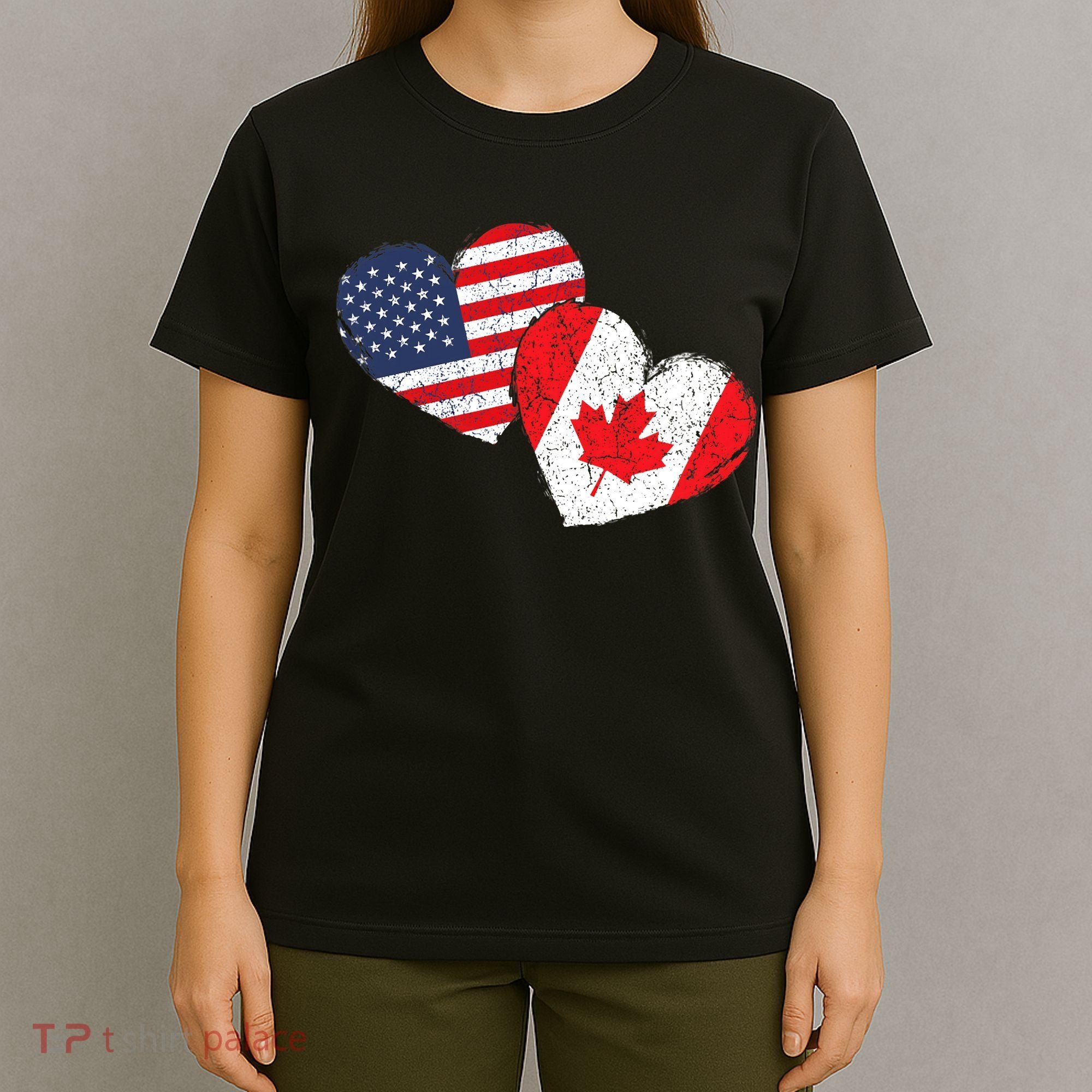 USA Canada Heart Country Flag American Canadian T-Shirt