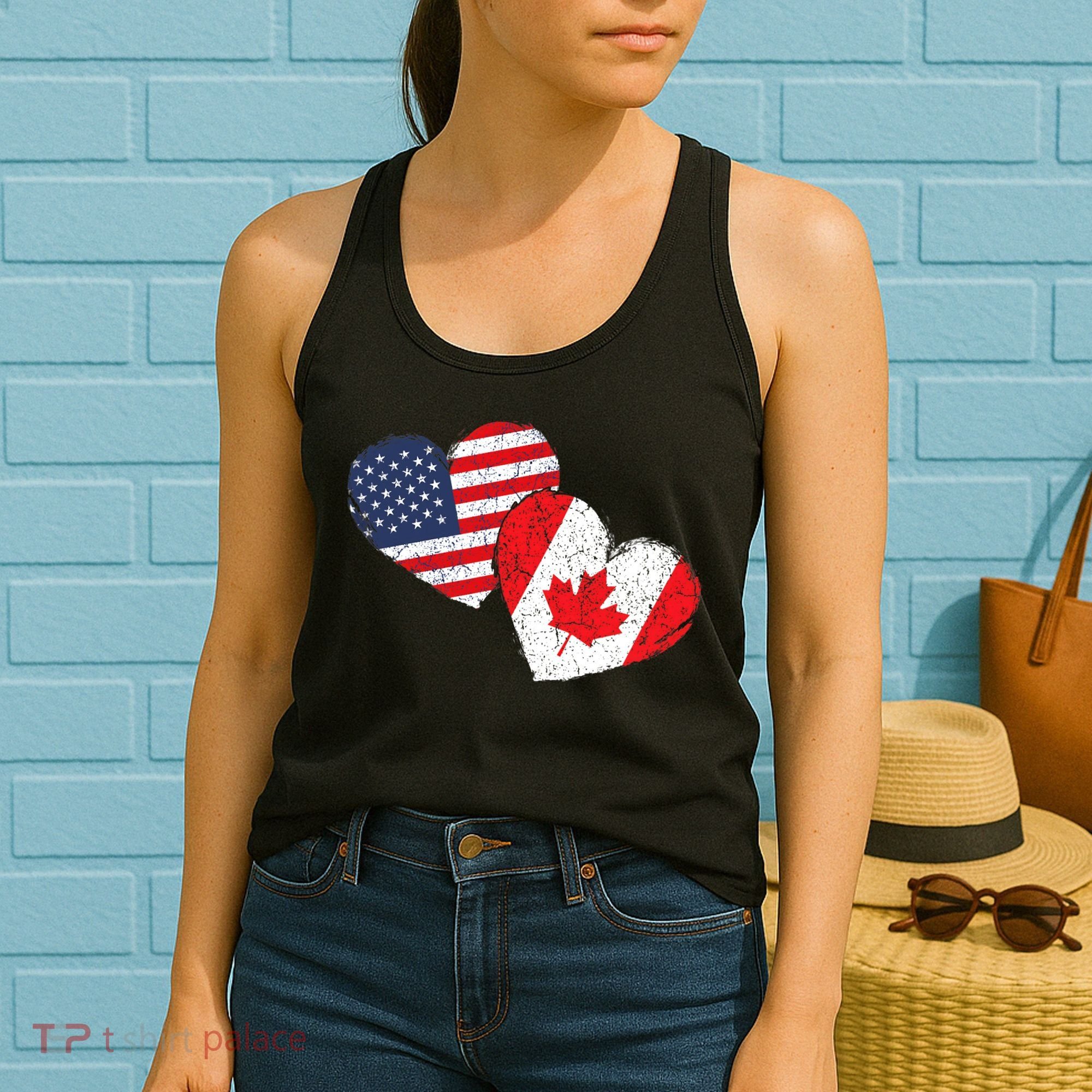 USA Canada Heart Country Flag American Canadian Women's Tank Top