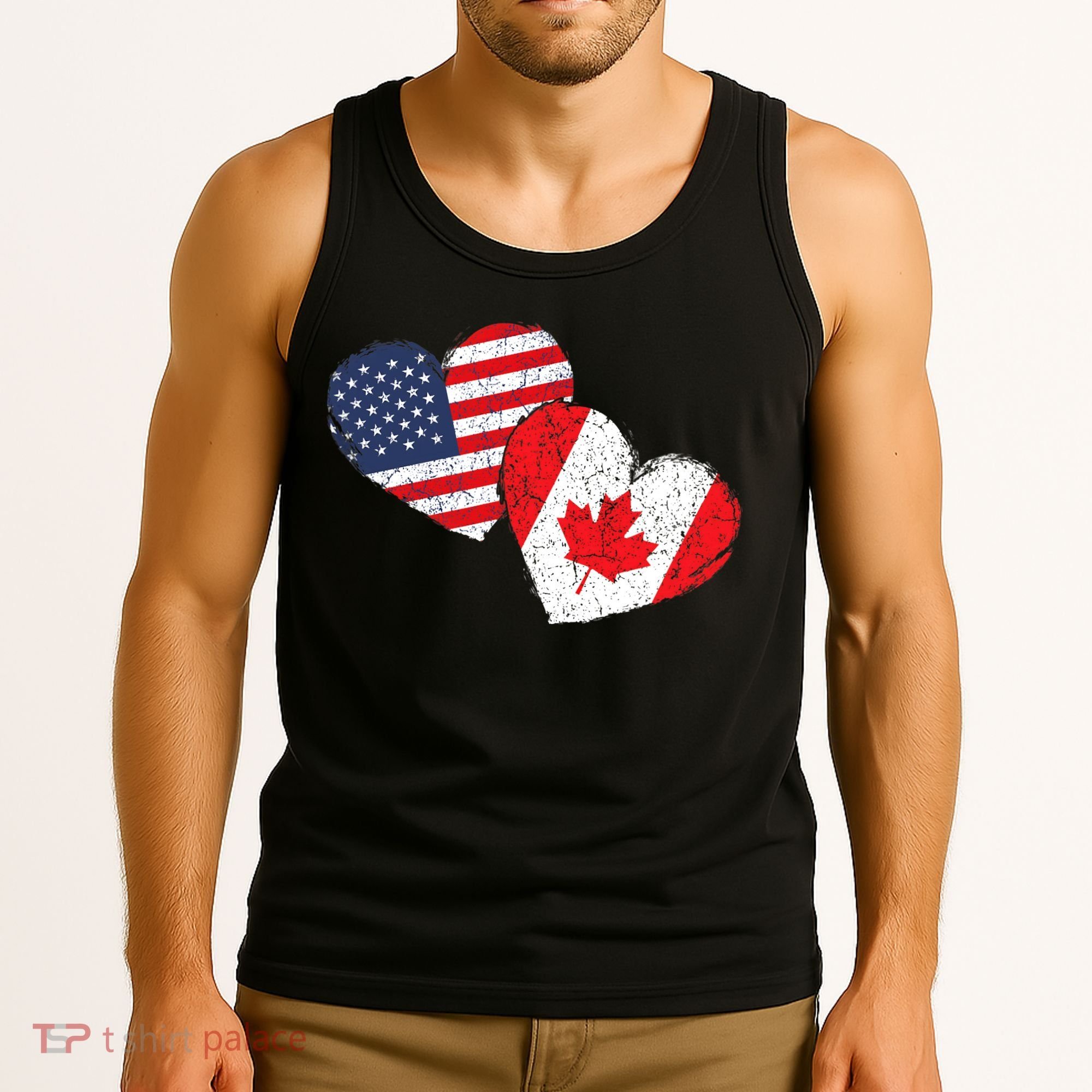 USA Canada Heart Country Flag American Canadian Tank Top