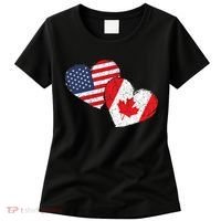 USA Canada Heart Country Flag American Canadian Women's T-Shirt thumb 0