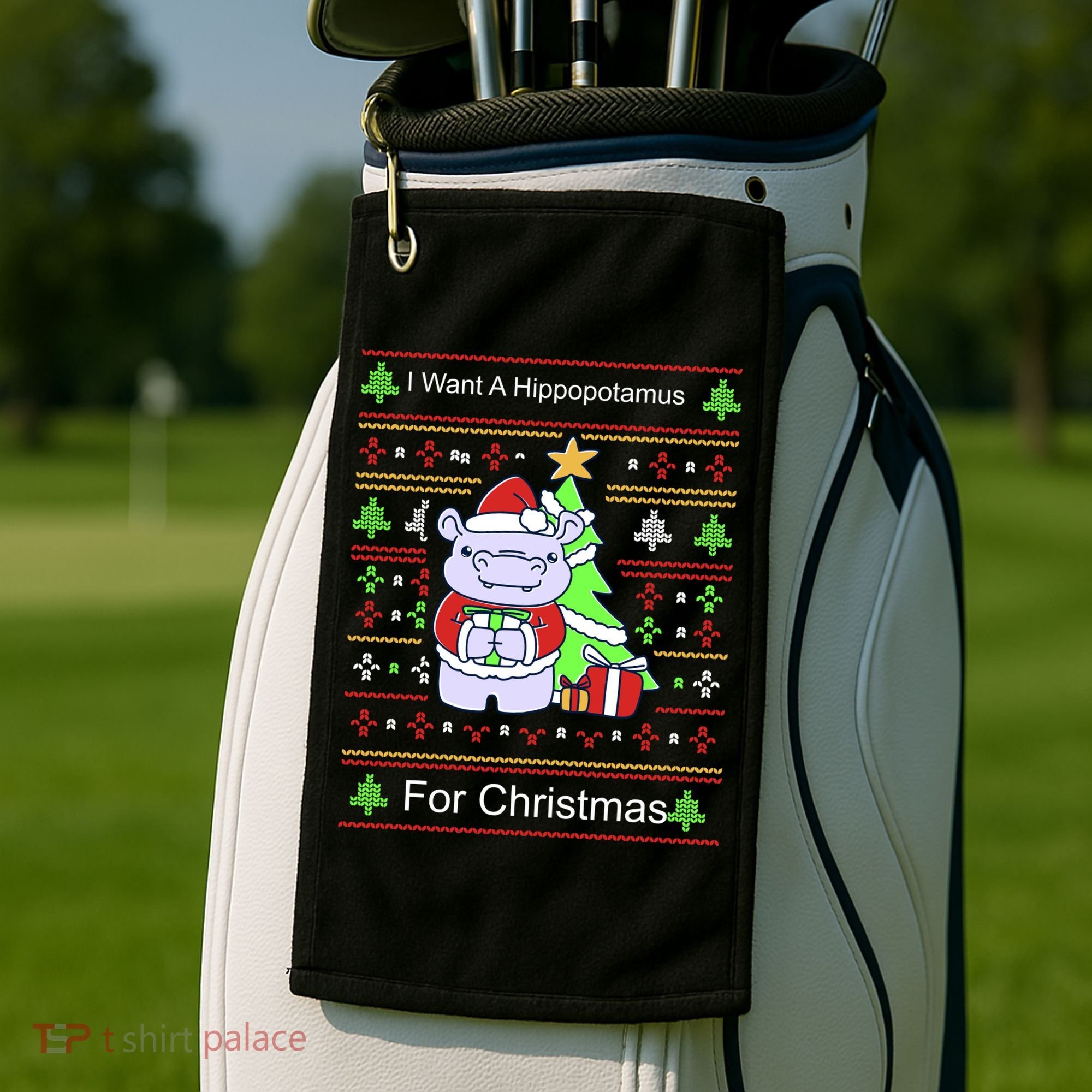 Ultimate Christmas I Want A Hippopotamus Ugly Golf Towel