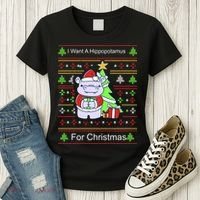 Ultimate Christmas I Want A Hippopotamus Ugly Women's T-Shirt thumb 3