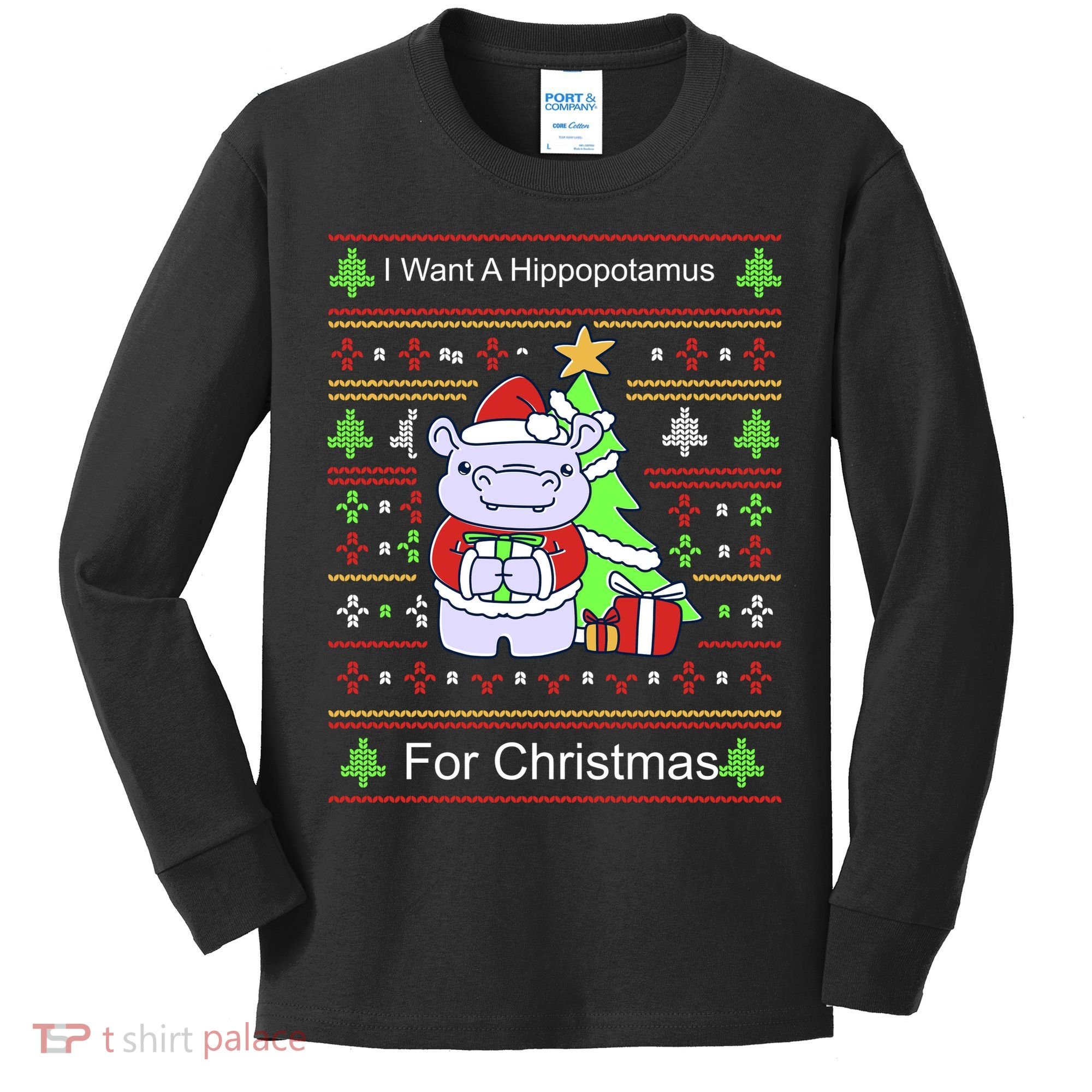Ultimate Christmas I Want A Hippopotamus Ugly Kids Long Sleeve Shirt