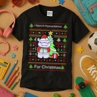 Ultimate Christmas I Want A Hippopotamus Ugly Kids T-Shirt thumb 3