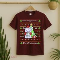 Ultimate Christmas I Want A Hippopotamus Ugly T-Shirt thumb 2