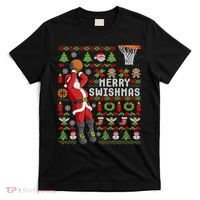 Ugly Christmas Merry Swishmas Basketball Gift T-Shirt thumb 0