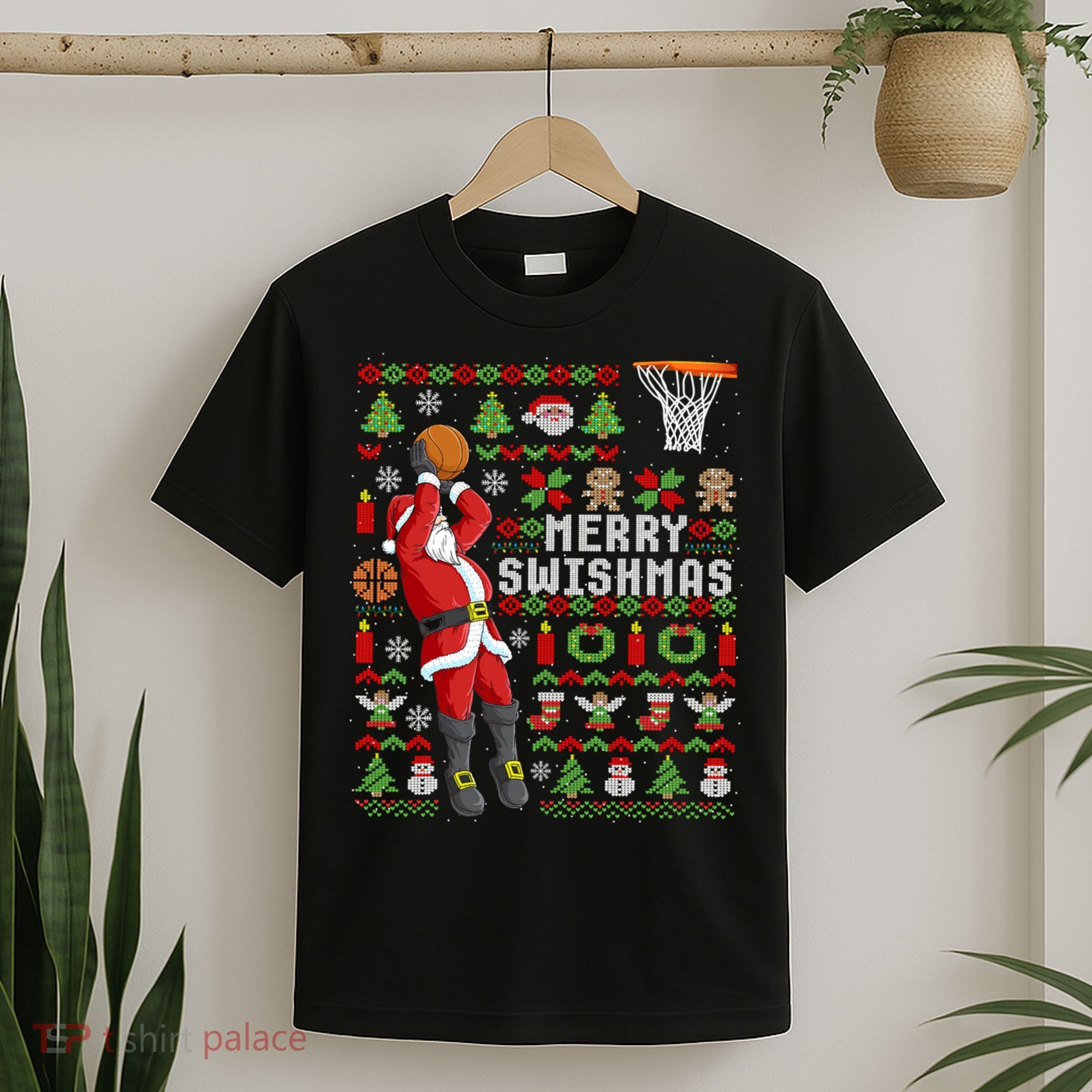 Ugly Christmas Merry Swishmas Basketball Gift T-Shirt