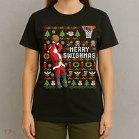 Ugly Christmas Merry Swishmas Basketball Gift T-Shirt thumb 4