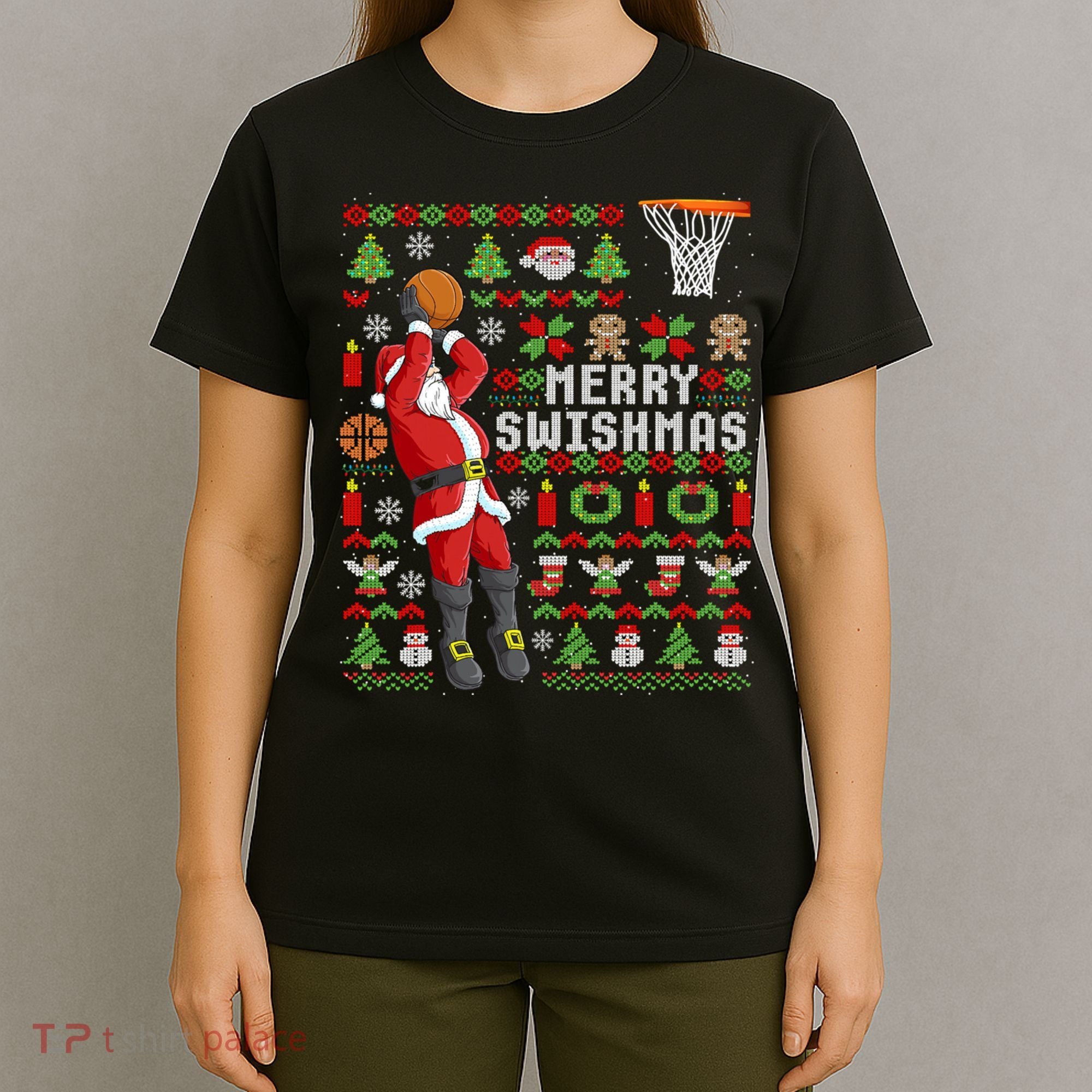 Ugly Christmas Merry Swishmas Basketball Gift T-Shirt