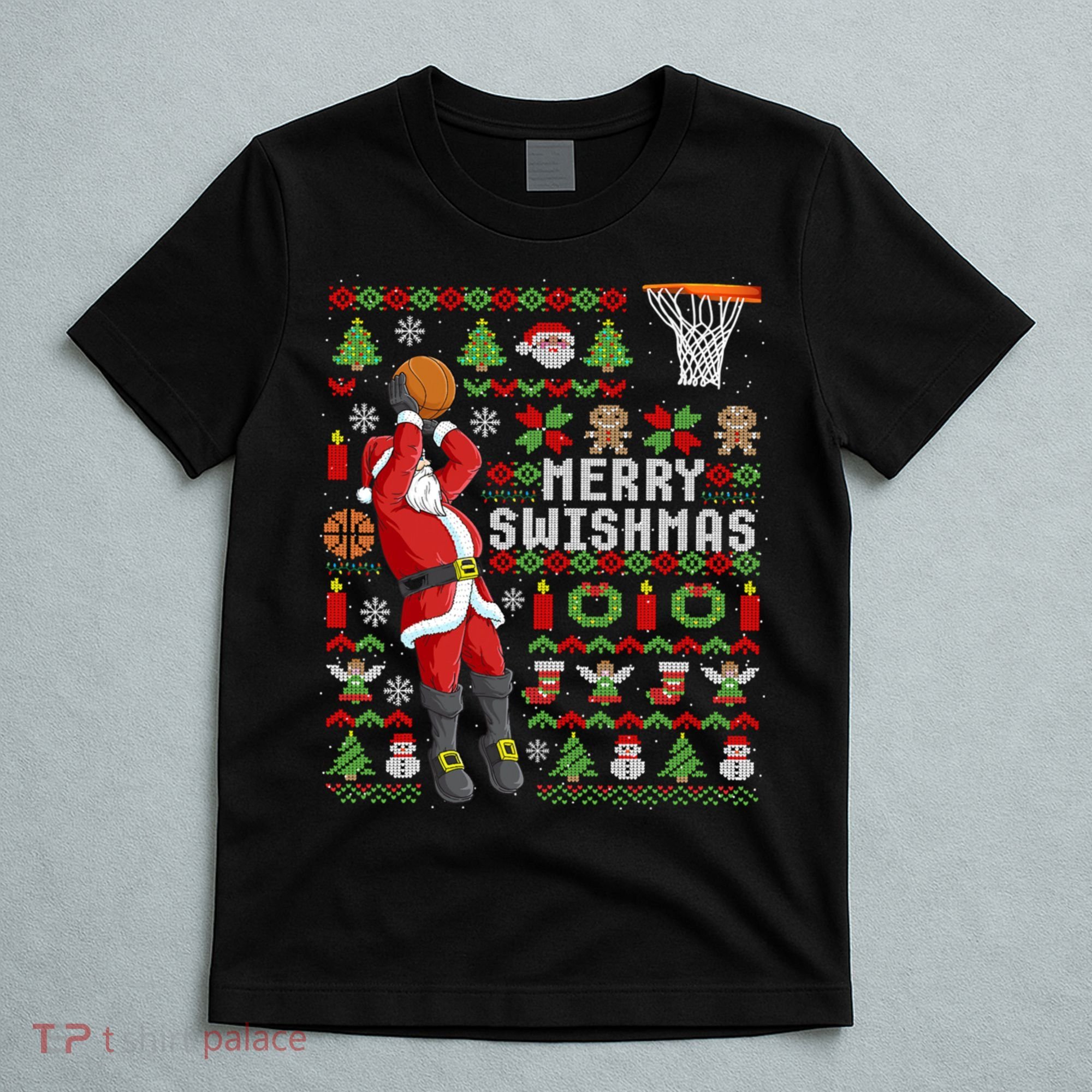 Ugly Christmas Merry Swishmas Basketball Gift T-Shirt