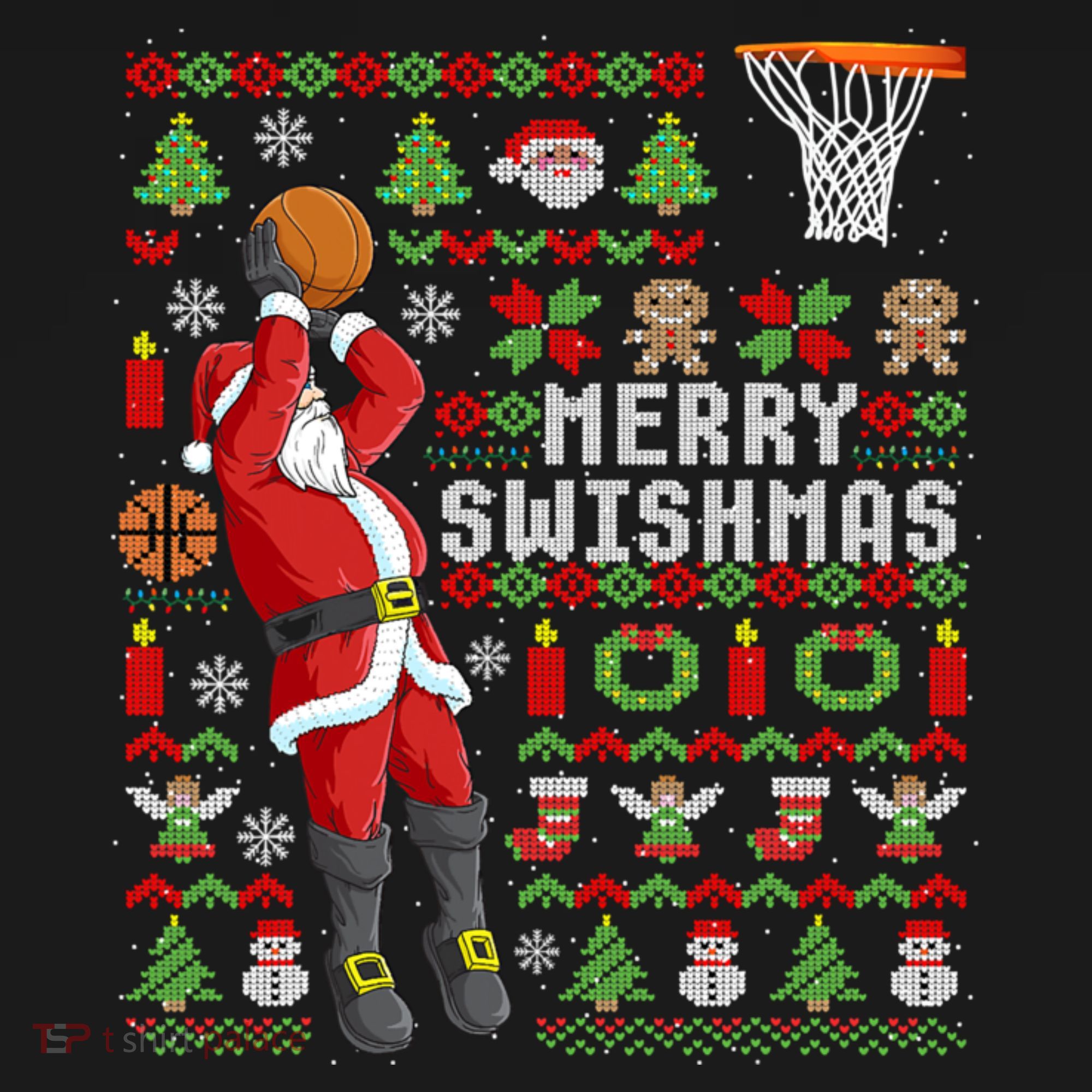 Ugly Christmas Merry Swishmas Basketball Gift T-Shirt