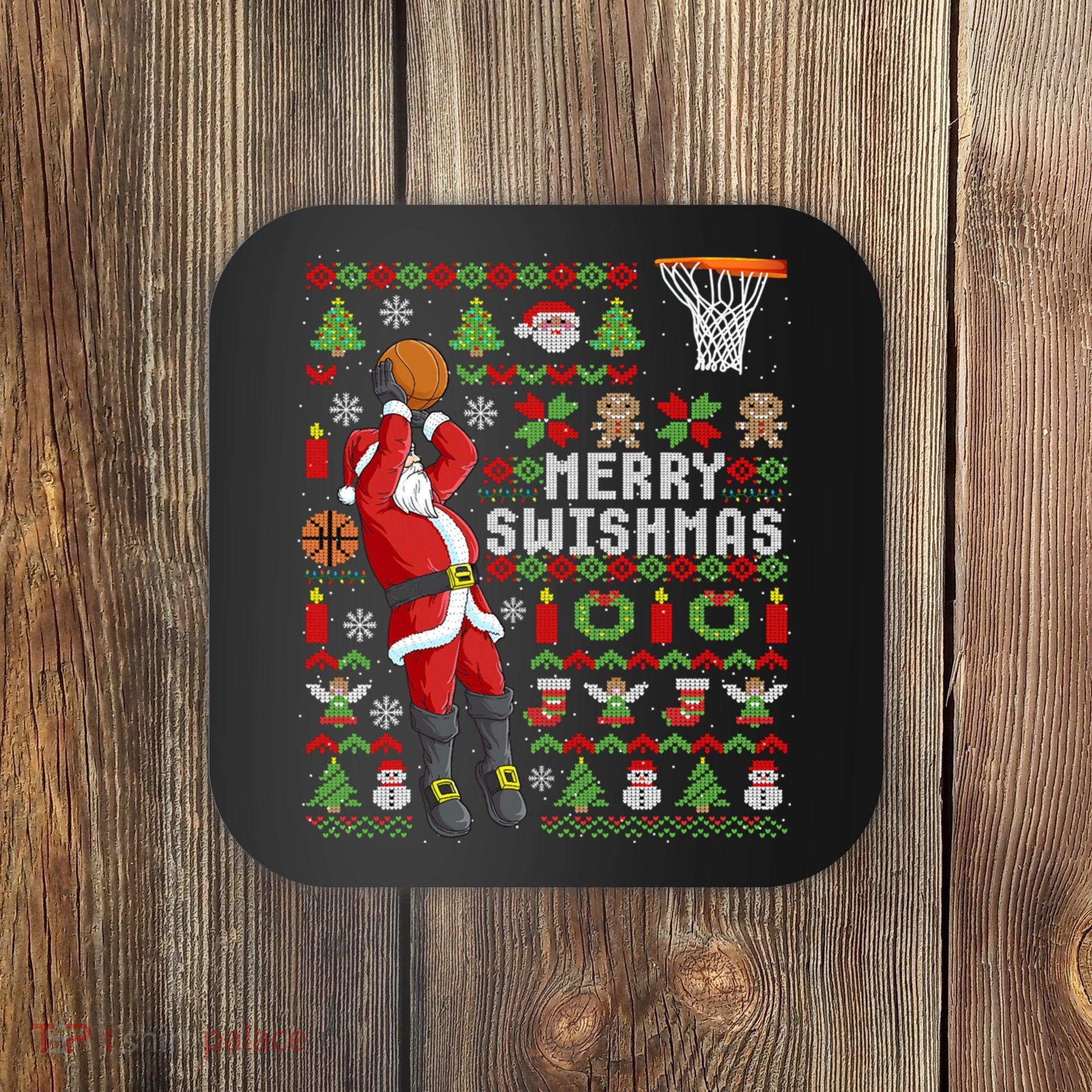 Ugly Christmas Merry Swishmas Basketball Gift Coaster