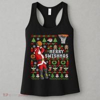Ugly Christmas Merry Swishmas Basketball Gift Women's Tank Top thumb 3
