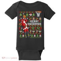 Ugly Christmas Merry Swishmas Basketball Gift Baby Bodysuit thumb 0