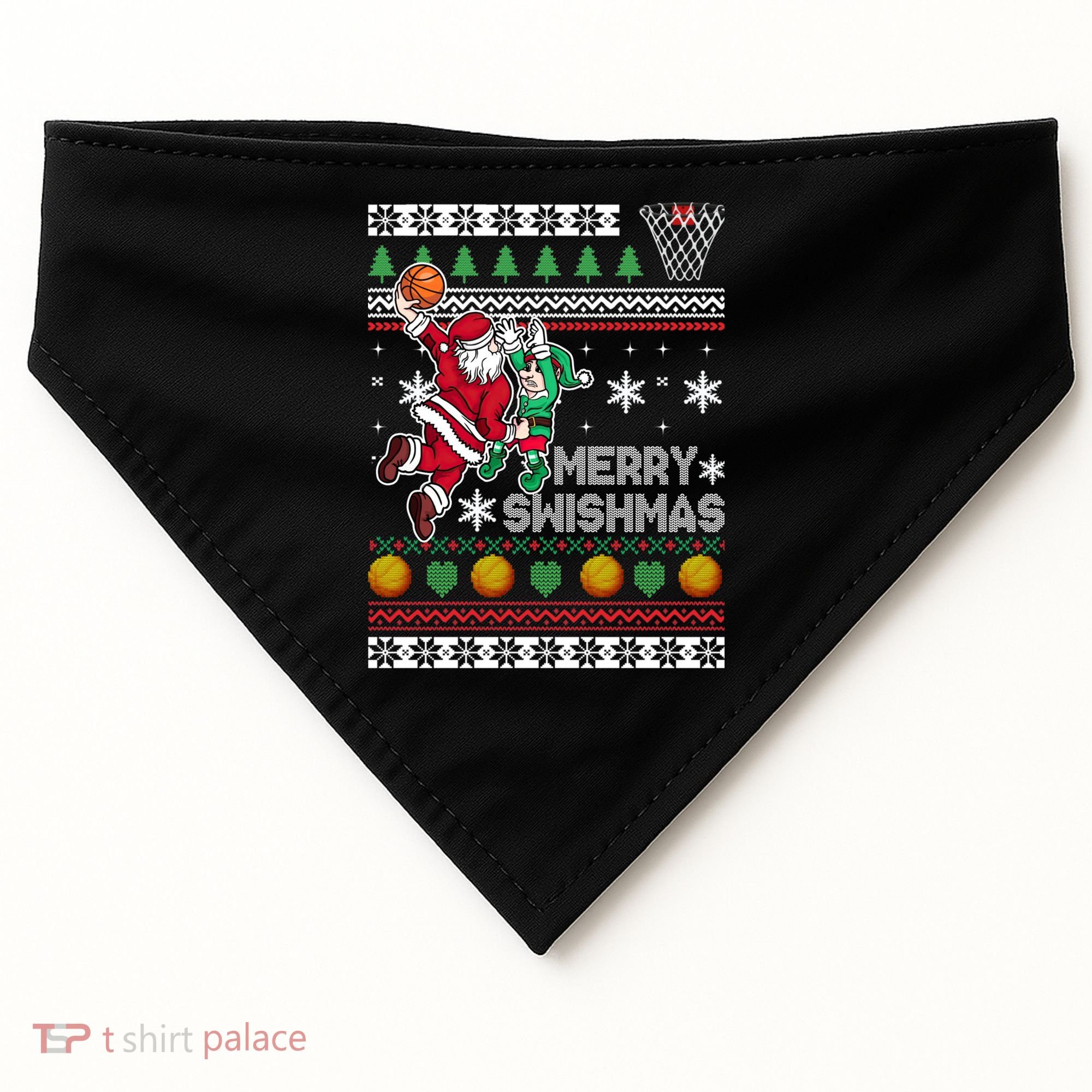 Ugly Christmas Merry Swishmas Basketball Gift USA-Made Doggie Bandana