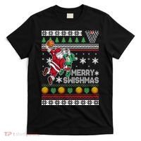 Ugly Christmas Merry Swishmas Basketball Gift T-Shirt thumb 0