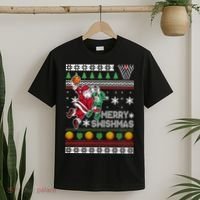 Ugly Christmas Merry Swishmas Basketball Gift T-Shirt thumb 2