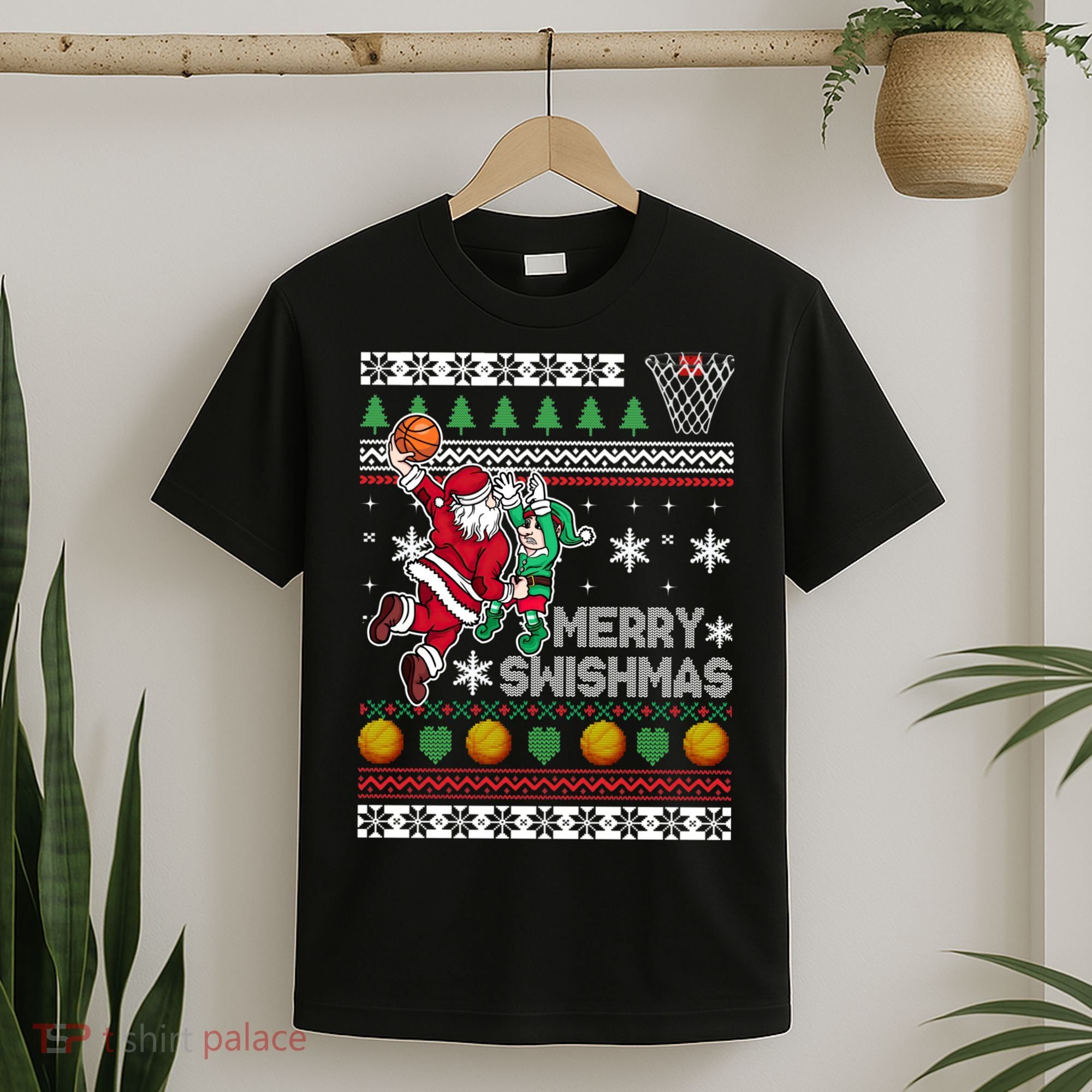Ugly Christmas Merry Swishmas Basketball Gift T-Shirt
