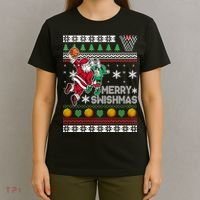Ugly Christmas Merry Swishmas Basketball Gift T-Shirt thumb 4