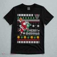 Ugly Christmas Merry Swishmas Basketball Gift T-Shirt thumb 5