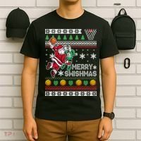 Ugly Christmas Merry Swishmas Basketball Gift T-Shirt thumb 6