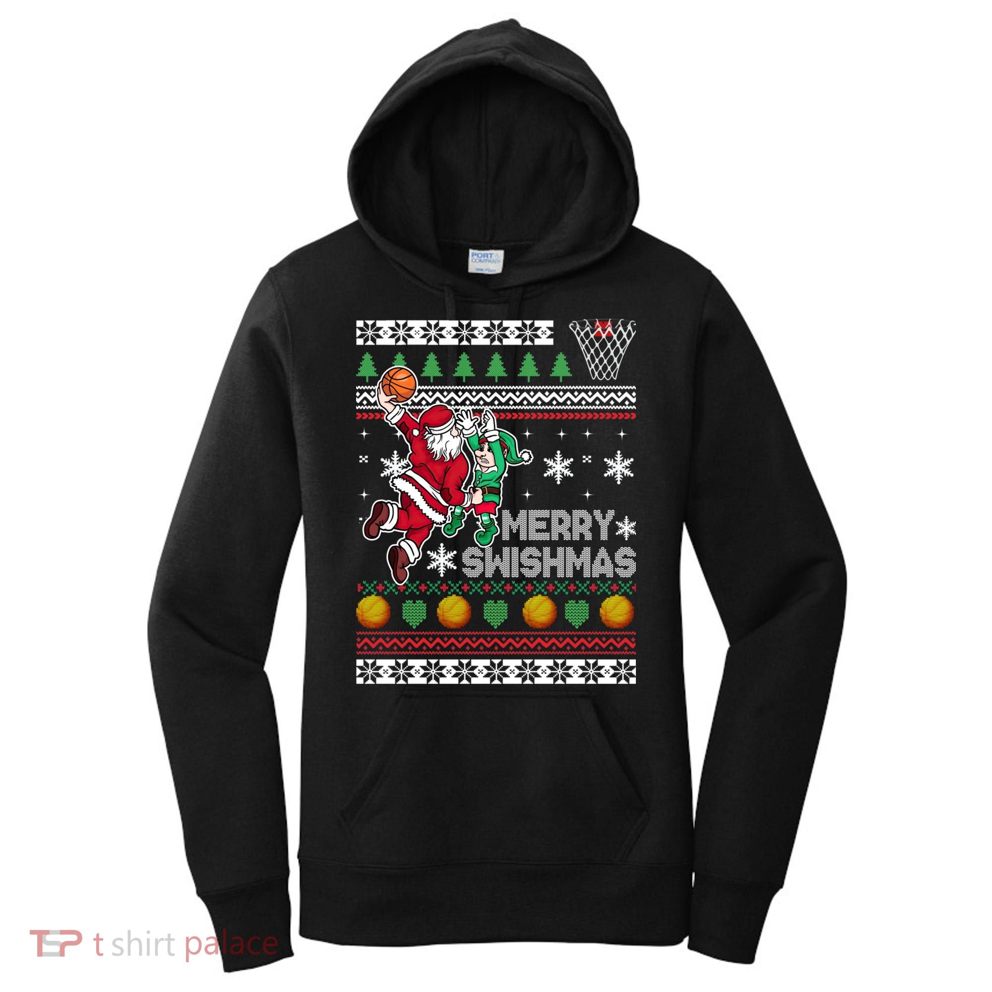 Ugly Christmas Merry Swishmas Basketball Gift Women's Hoodie