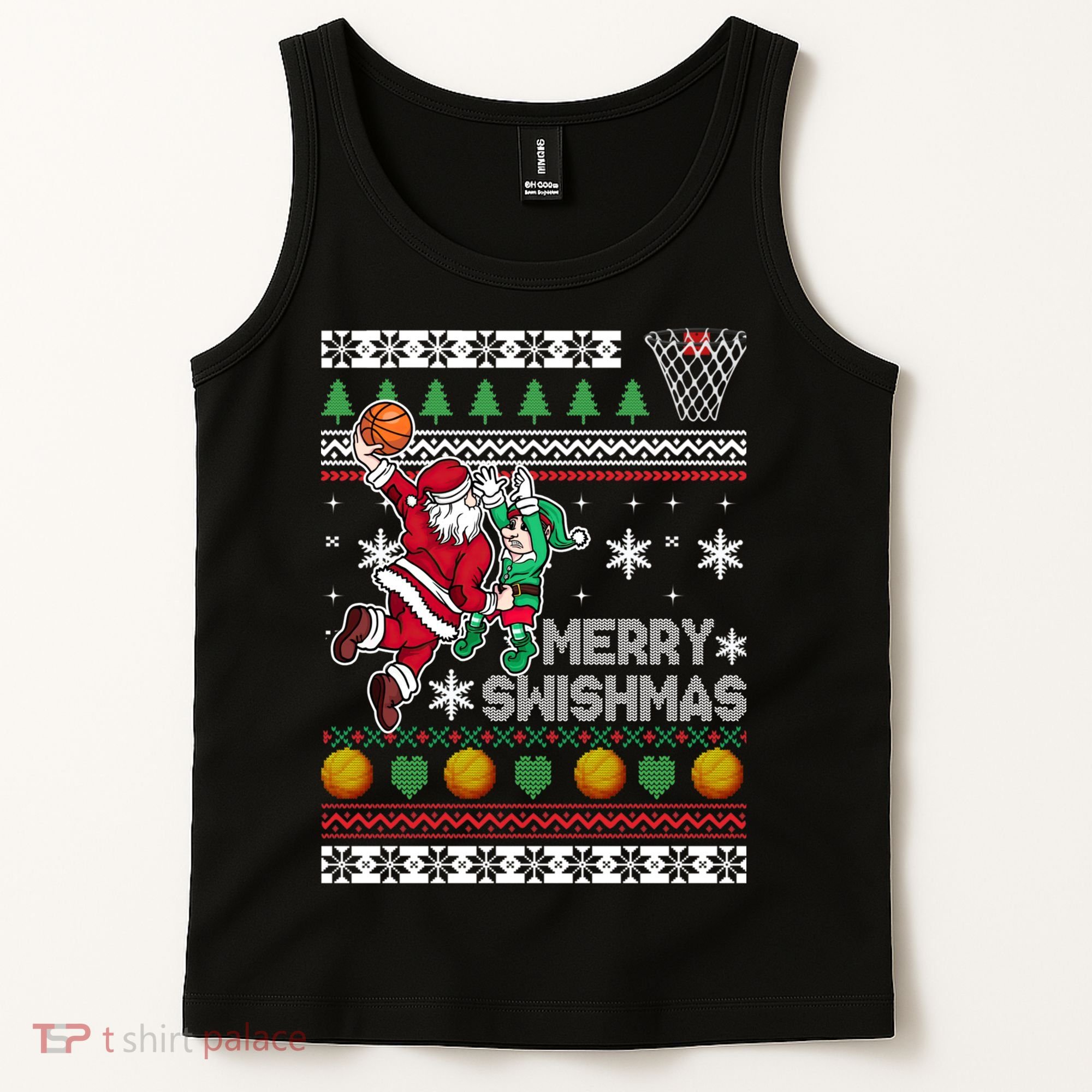 Ugly Christmas Merry Swishmas Basketball Gift Tank Top