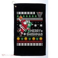 Ugly Christmas Merry Swishmas Basketball Gift Golf Towel thumb 0