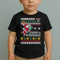 Ugly Christmas Merry Swishmas Basketball Gift Toddler T-Shirt thumb 2