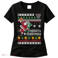 Ugly Christmas Merry Swishmas Basketball Gift Women's T-Shirt thumb 0