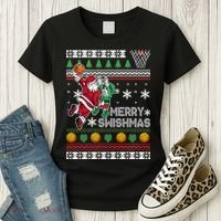 Ugly Christmas Merry Swishmas Basketball Gift Women's T-Shirt thumb 3