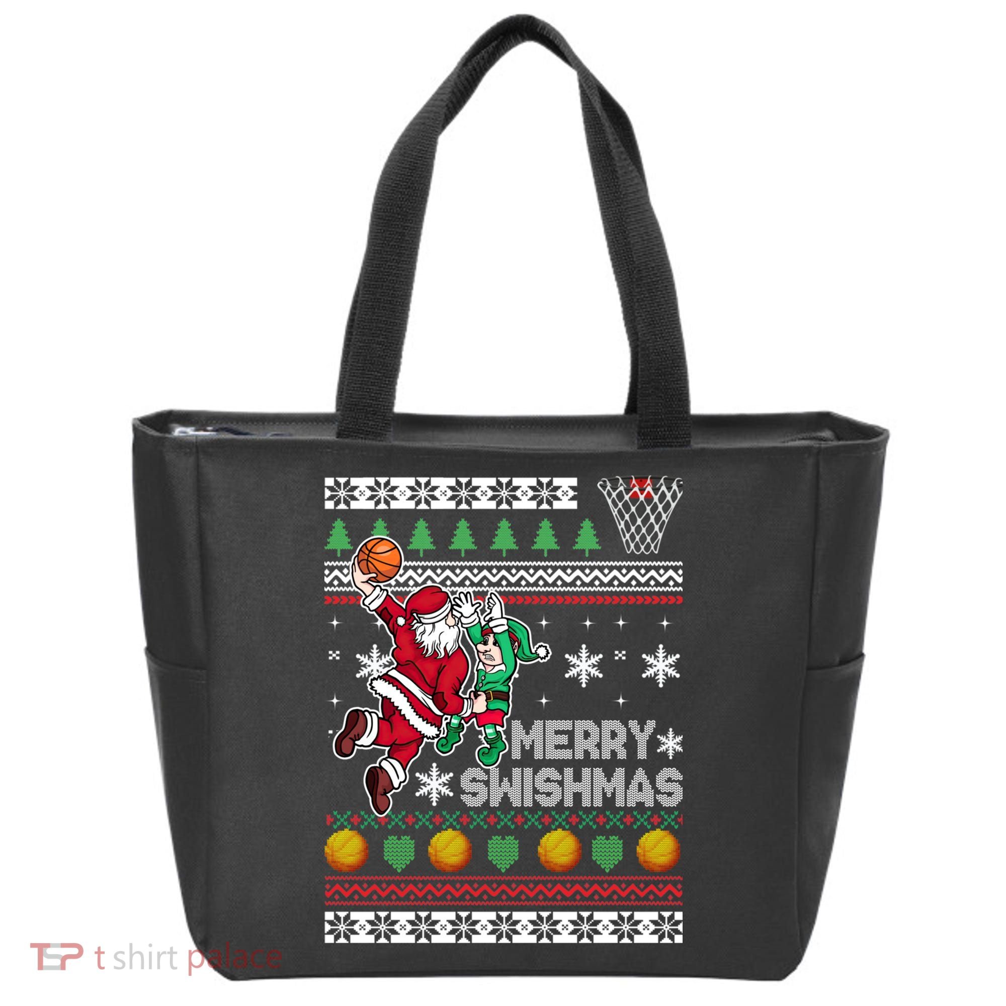 Ugly Christmas Merry Swishmas Basketball Gift Tote Bag