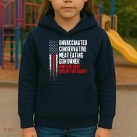 Unvaccinated Conservative Meat Eating Gun Owner Kids Hoodie thumb 3