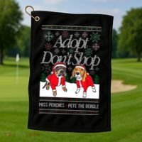 Ugly Christmas Miss Peaches & Pete The Beagle Funny Xmas Gift Golf Towel thumb 1