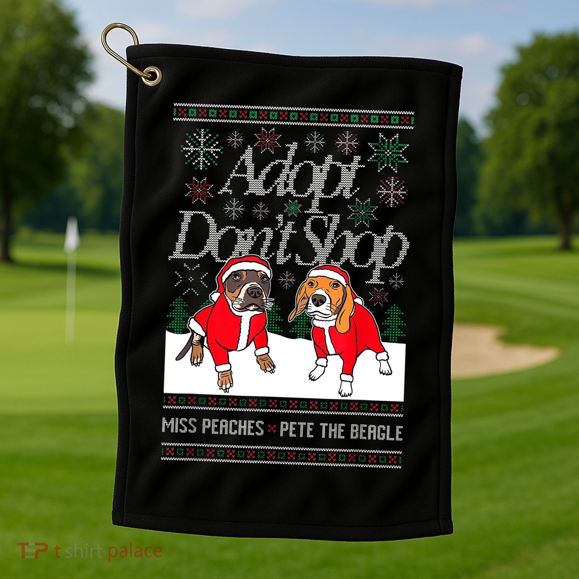 Ugly Christmas Miss Peaches & Pete The Beagle Funny Xmas Gift Golf Towel