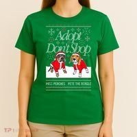 Ugly Christmas Miss Peaches & Pete The Beagle Funny Xmas Gift T-Shirt thumb 4