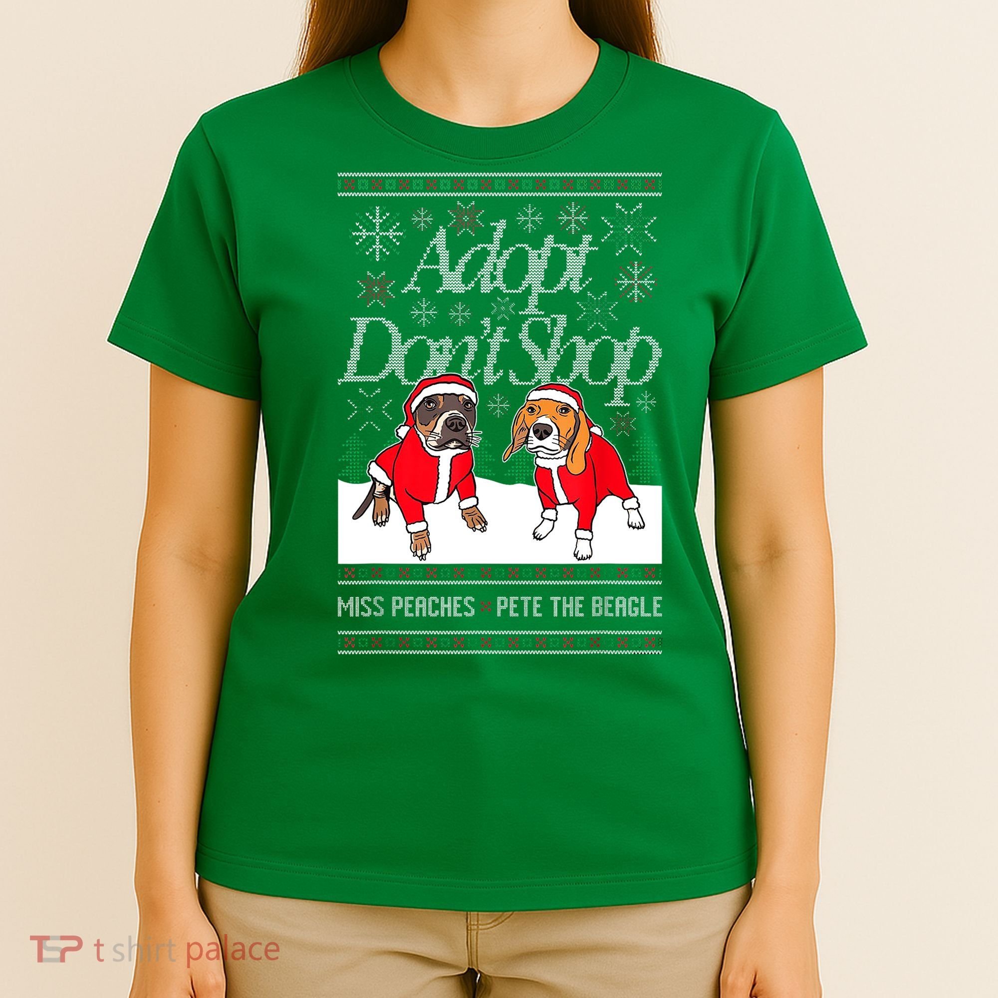 Ugly Christmas Miss Peaches & Pete The Beagle Funny Xmas Gift T-Shirt