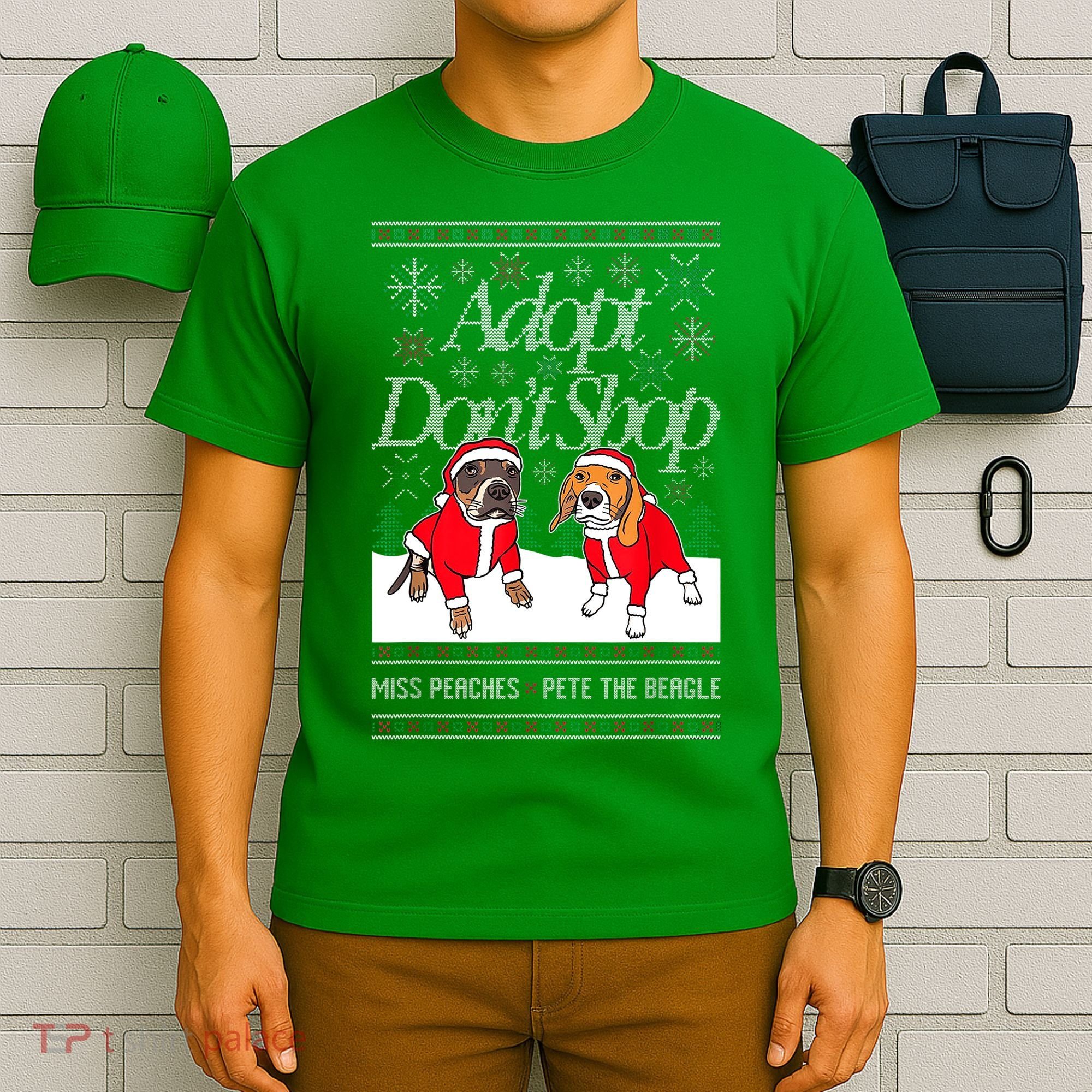 Ugly Christmas Miss Peaches & Pete The Beagle Funny Xmas Gift T-Shirt
