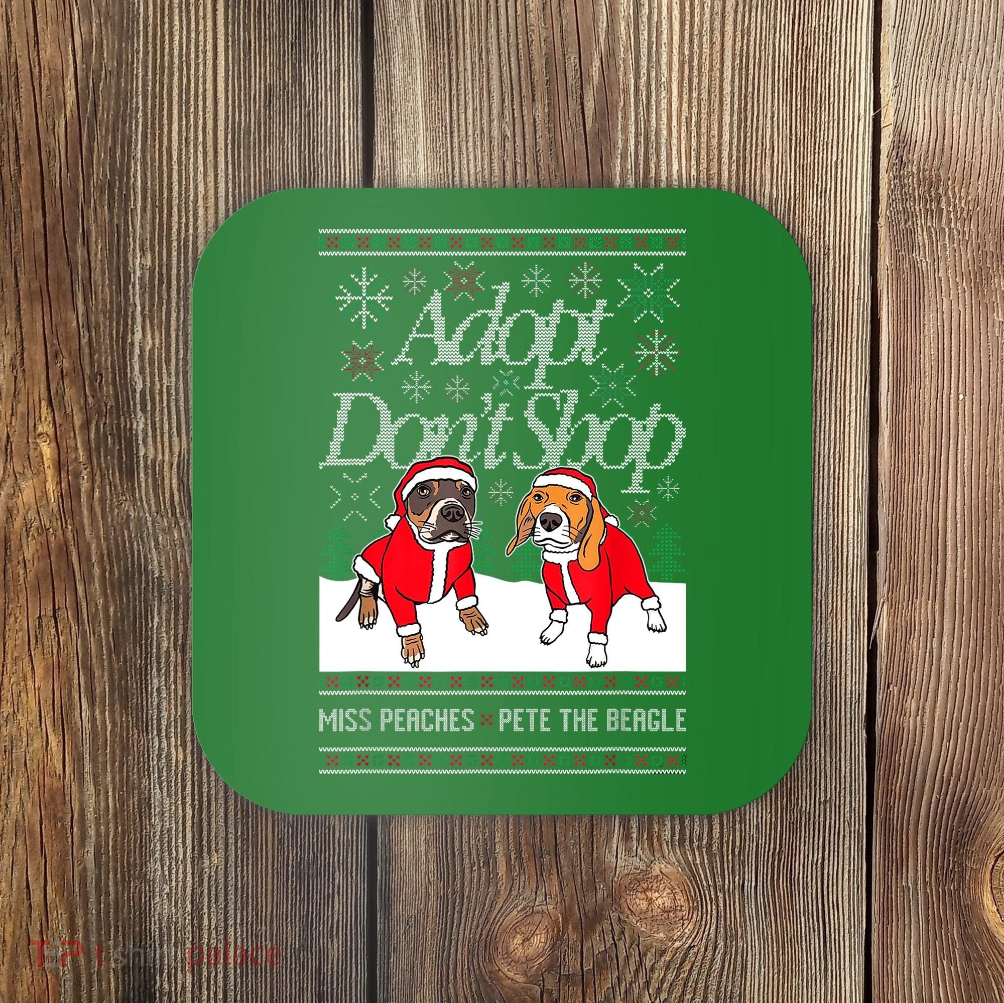 Ugly Christmas Miss Peaches & Pete The Beagle Funny Xmas Gift Coaster