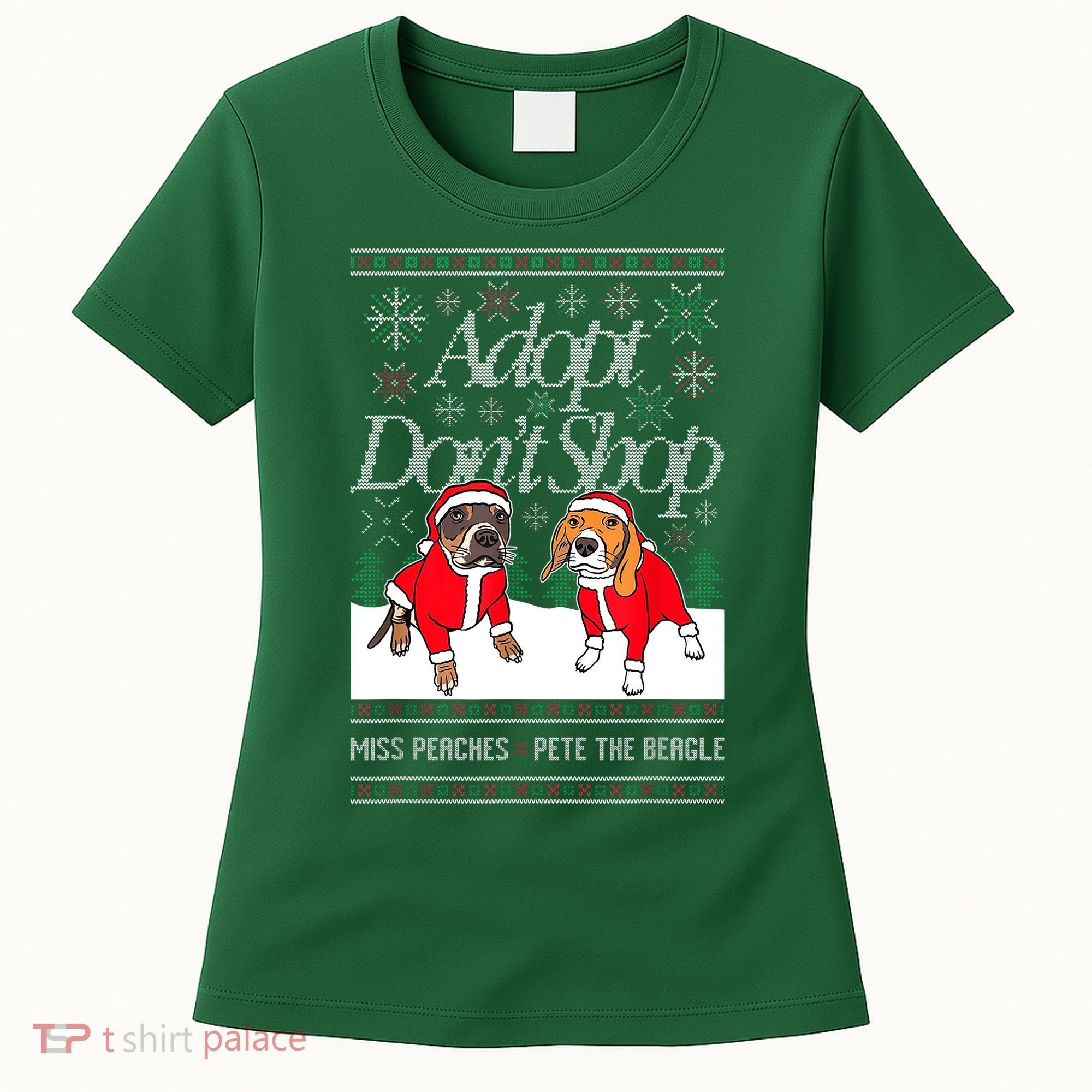Ugly Christmas Miss Peaches & Pete The Beagle Funny Xmas Gift Women's T-Shirt