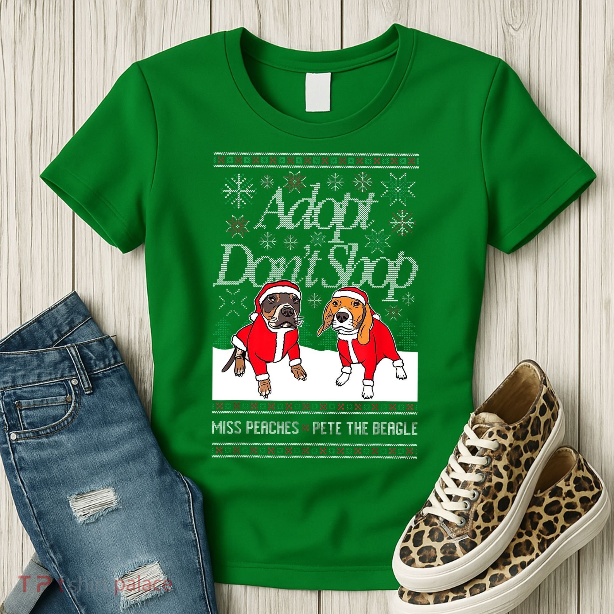 Ugly Christmas Miss Peaches & Pete The Beagle Funny Xmas Gift Women's T-Shirt