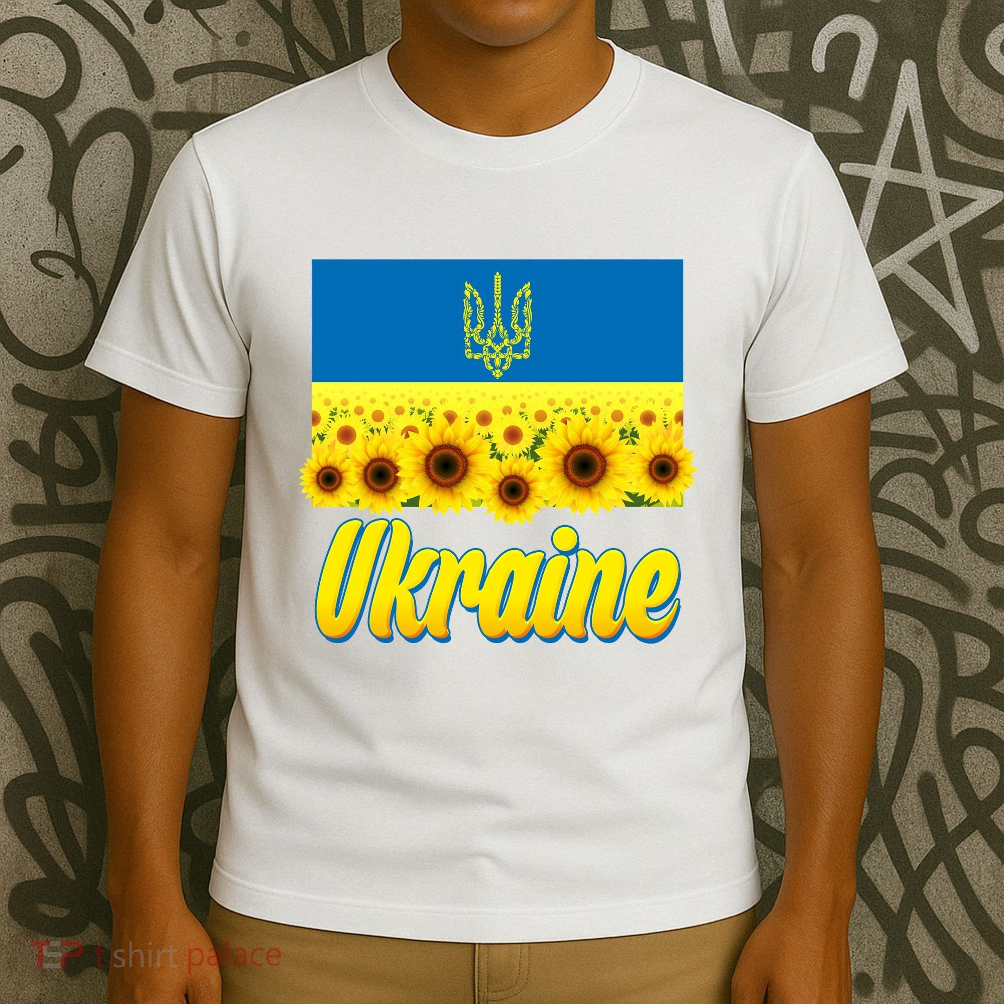 Ukraine Coat Of Arms Flag Blue Sky Field Of Sunflowers T-Shirt
