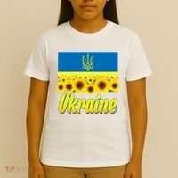 Ukraine Coat Of Arms Flag Blue Sky Field Of Sunflowers T-Shirt thumb 4