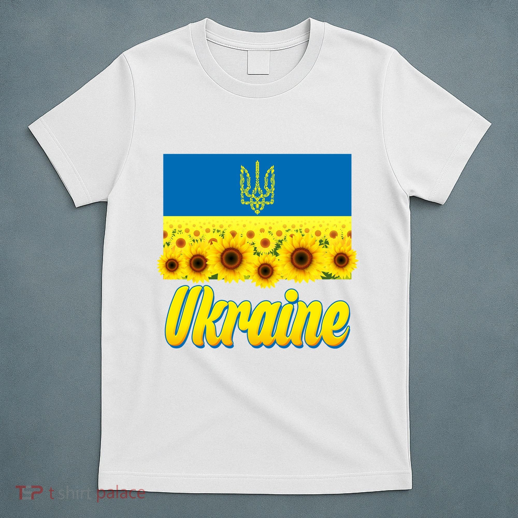 Ukraine Coat Of Arms Flag Blue Sky Field Of Sunflowers T-Shirt