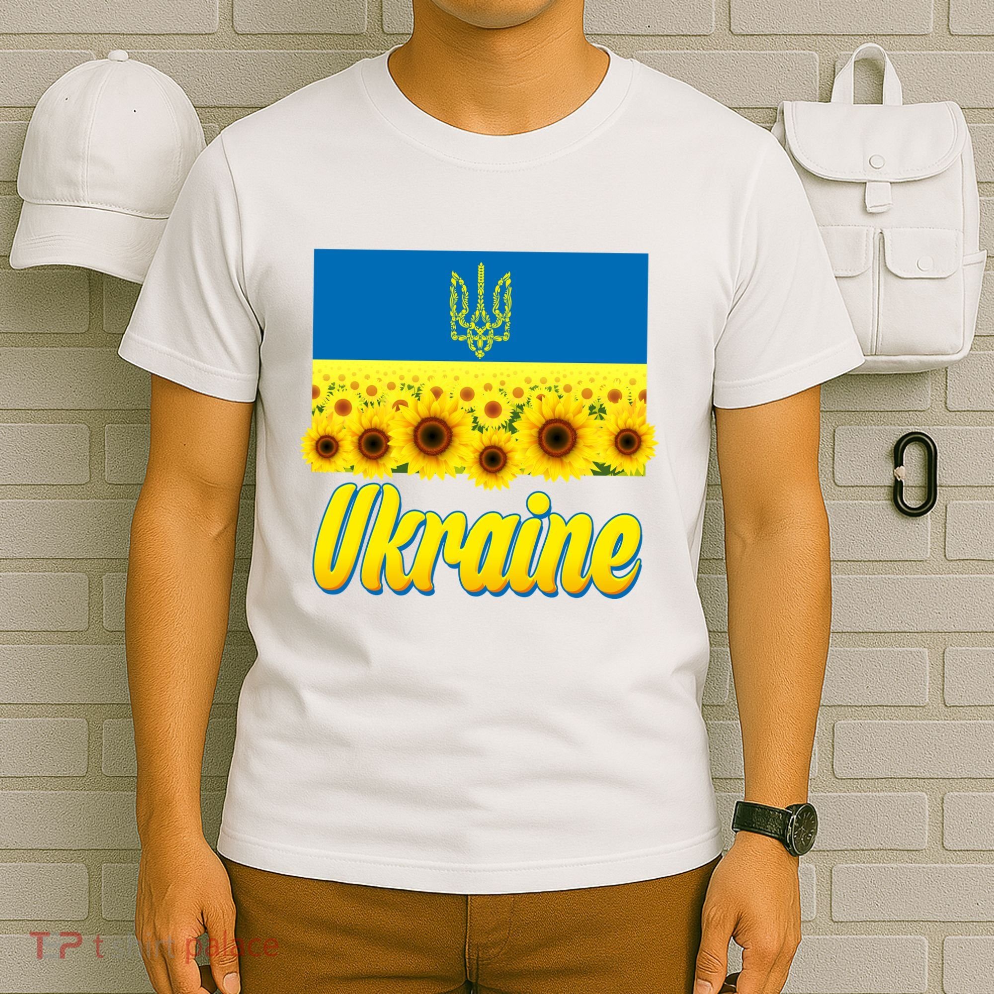 Ukraine Coat Of Arms Flag Blue Sky Field Of Sunflowers T-Shirt