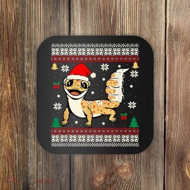 Ugly Christmas Pajama Sweater Leopard Gecko Animals Lover Coaster