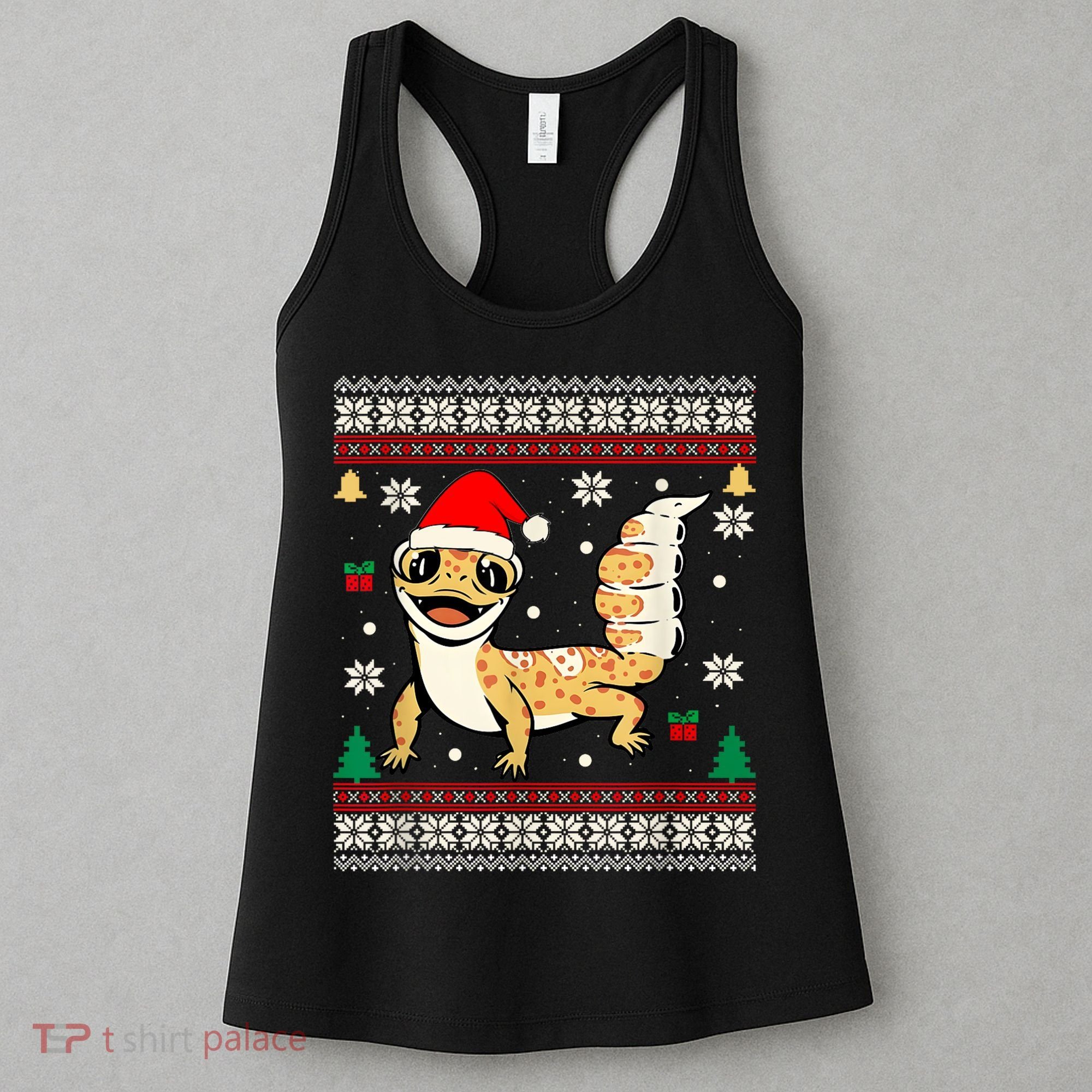 Ugly Christmas Pajama Sweater Leopard Gecko Animals Lover Women's Tank Top